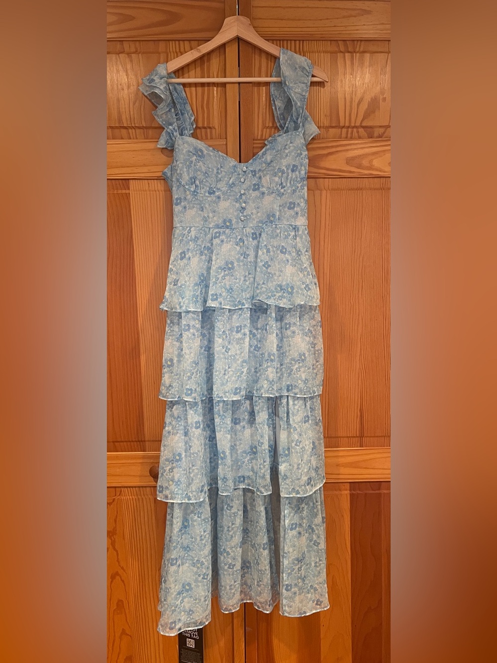 Astr Light Blue Floral Tiered Maxi Dress